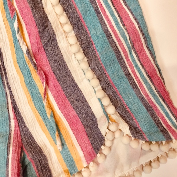 JustFab Summer Striped PomPom Romper - Picture 3 of 4